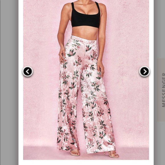 House of CB Pants - ⚜️ House of CB pink velvet flora printed trousers